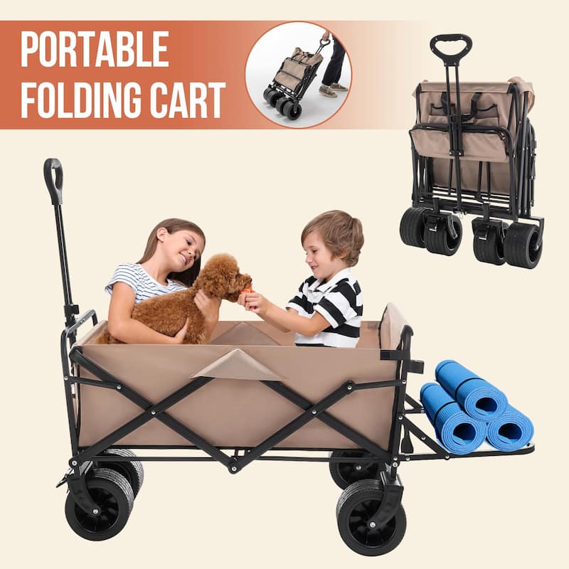 Collapsible Folding Wagon Cart Heavy Duty Utility Beach Wagon with Big Wheels Outdoor Foldable Wagons Carts for Garden Grocery