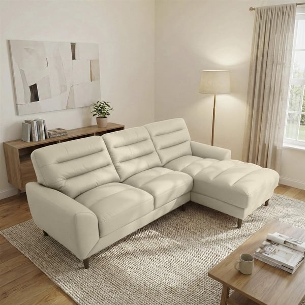 slide 2 of 8, Chandler Genuine Leather Sectional Sofa with Padded Arms Cream Leather