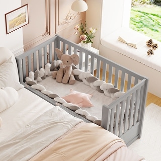 Gray 2 in 1 Convertible Crib with Trundle Drawers and 3 Height Options Bed Bath Beyond 39425520