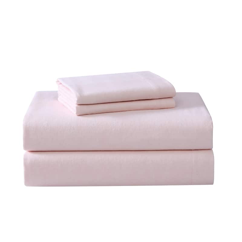 Laura Ashley Cotton Flannel Solid Deep Pocket Sheet Set - Pink - Queen
