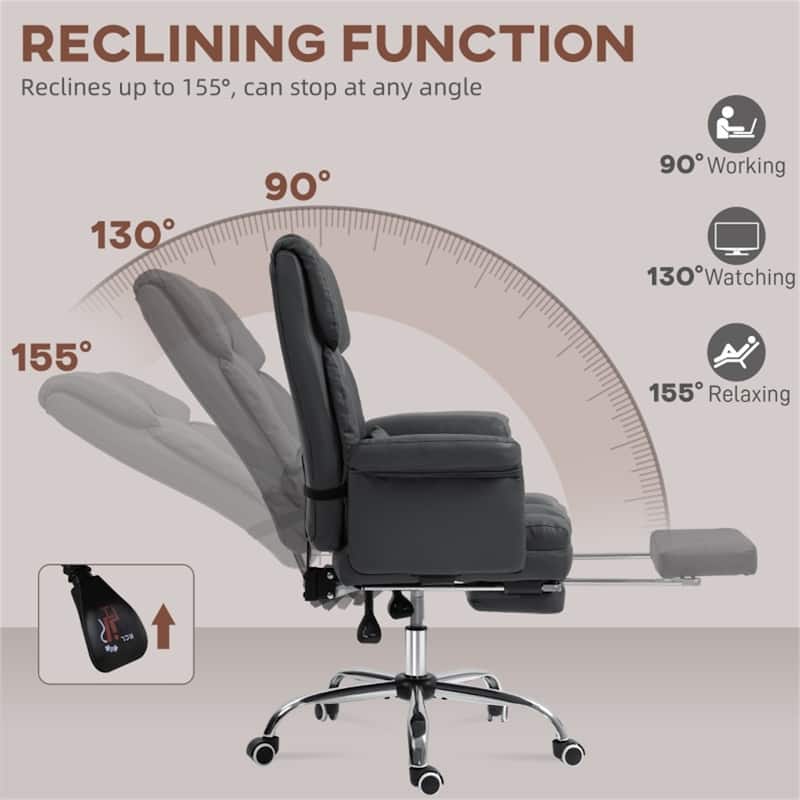 PU Leather Office Chair with Recline, Footrest and Lumbar - 27.2" W x 25.6" D x 42.1" - 45.3" H