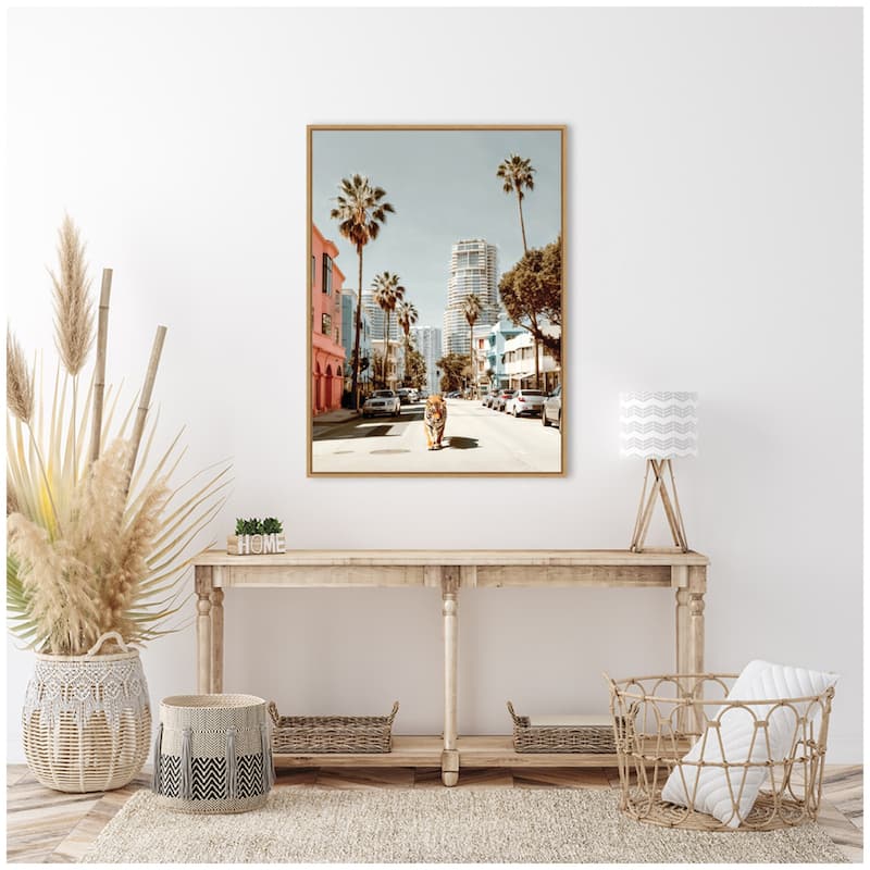 Kate and Laurel Sylvie California Tiger Roaming through Palm Springs Framed Canvas by Michael Schauer