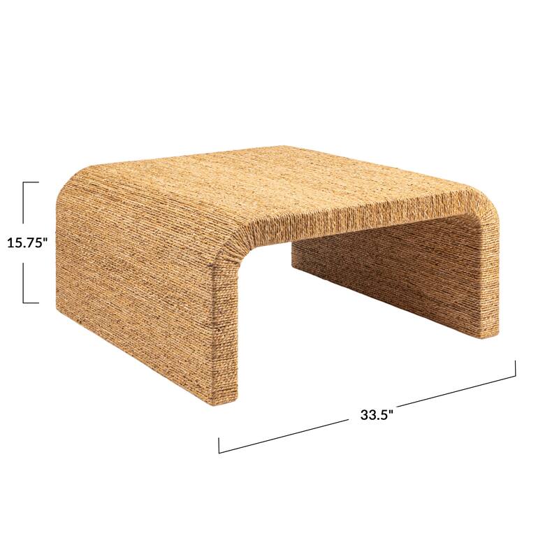 Miramar Water Hyacinth & Acacia Wood Coffee Table with Waterfall Edge
