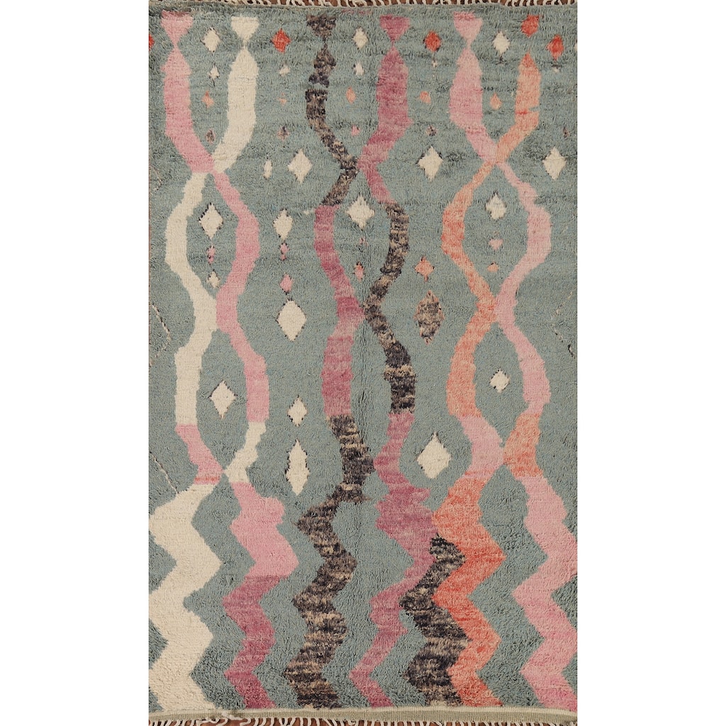 Moroccan Oriental Area Rug Hand-Knotted Wool Carpet - 6'1" x 10'11"