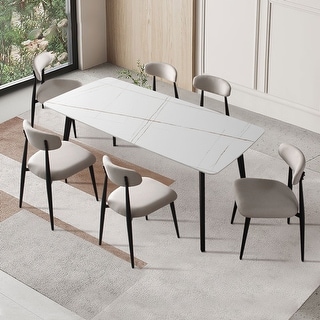 Modern Glam Rectangle Sintered Stone Dining Table with Marble Pattern ...
