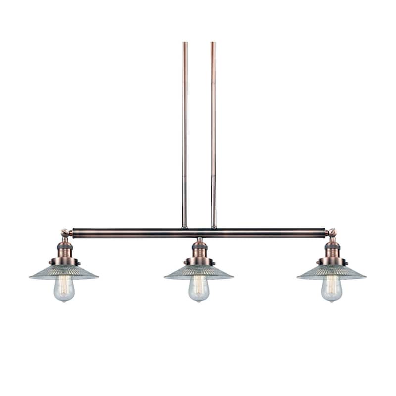 Innovations Lighting Halophane 3 Light 41" Wide Linear Chandelier - Antique Copper / Flat
