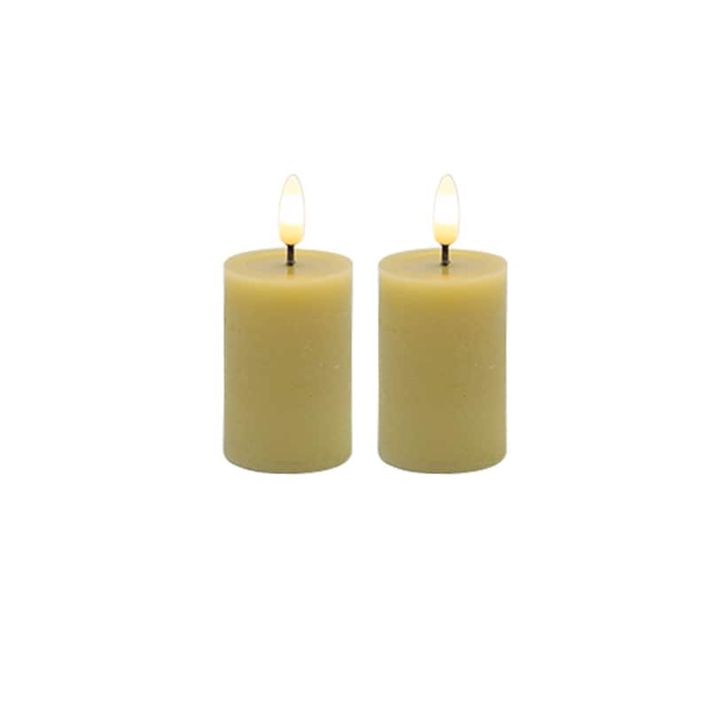 Battery Operated 3D Flame LED Pillar Candles - 2.5" - Champagne- Set of 2