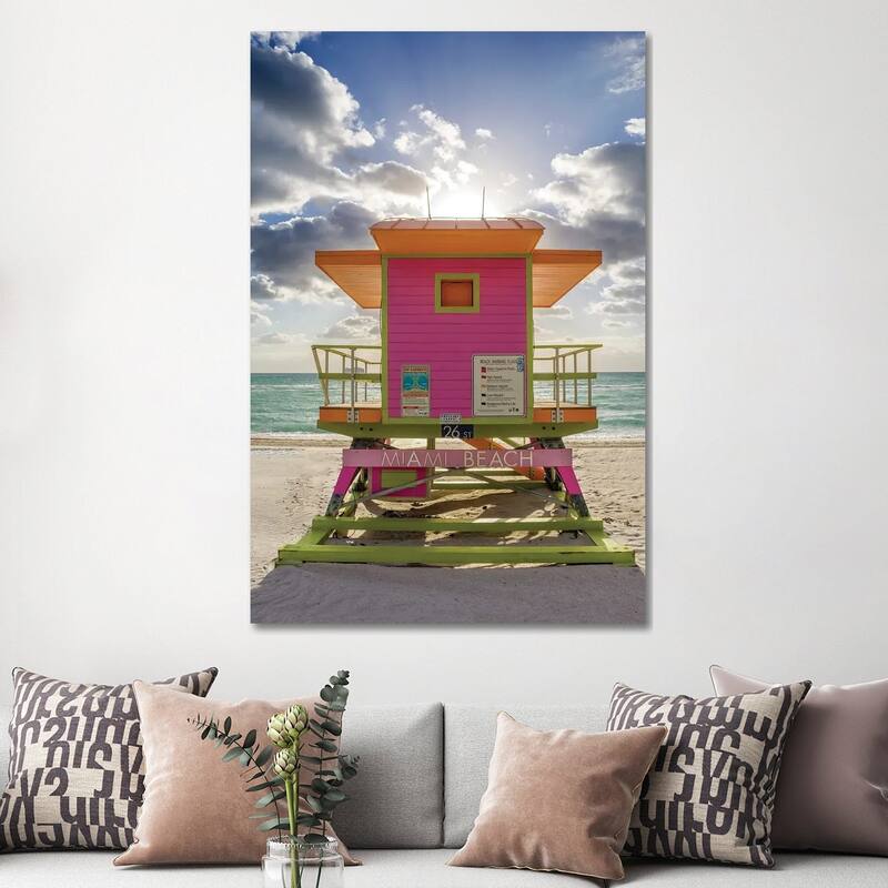 iCanvas "Pink Lifeguard House Vertical, Miami Beach, Florida" by Susanne Kremer Canvas Print
