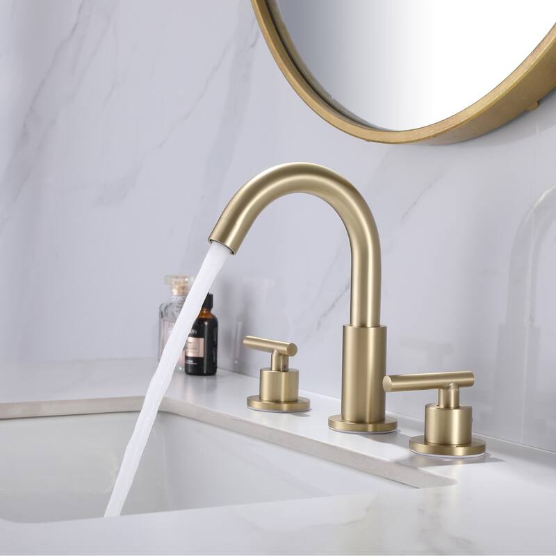 Modland Widespread 3-Hole Bathroom Faucet, 500K Cycle Ceramic Cartridge, 360 Swivel Spout & CEC Certified (Black/Gold/Nickel)