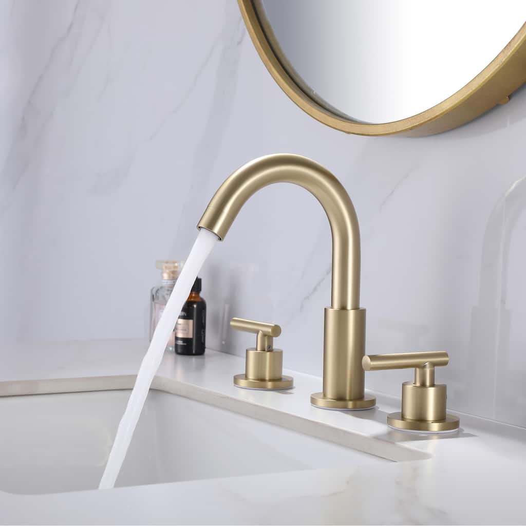 Modland Widespread 3-Hole Bathroom Faucet, 500K Cycle Ceramic Cartridge, 360 Swivel Spout & CEC Certified (Black/Gold/Nickel)