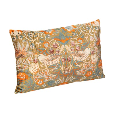 Cotton Velvet Birds and Flowers Lumbar Pillow