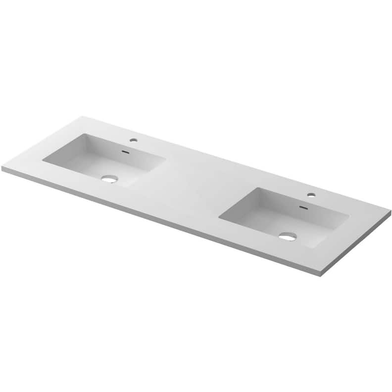 Miseno MVT-60D-313SQ1HSS Forever 60" Solid Surface Vanity Top - Matte White Solid Surface - Painted