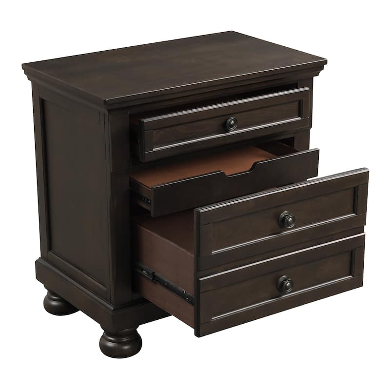 Grayish Brown Bedroom 3pc Set Platform Storage Bed Nightstand Chest
