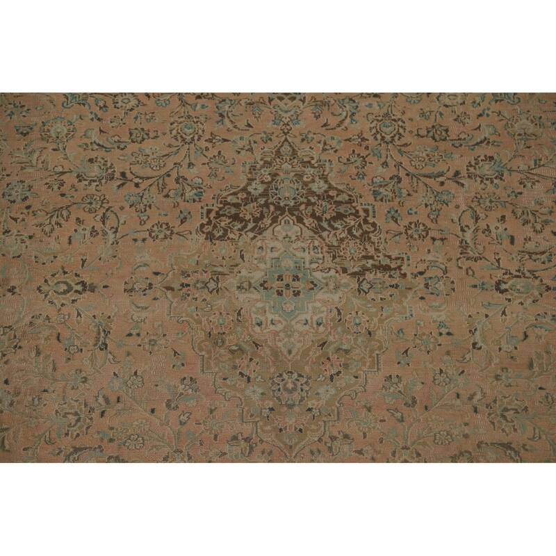 Hand Knotted Oriental 100% Wool Carpet Traditional Floral Peach Kashan Area Rug - 12' 5'' X 9' 5''