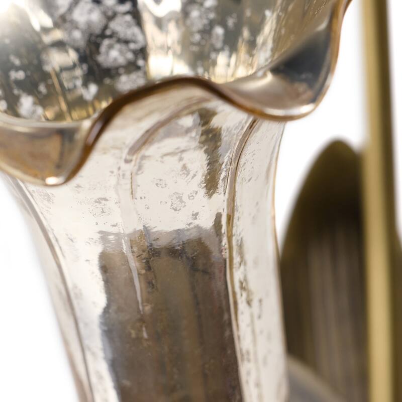 21.75-inch Antique Brass and Mercury Glass 3 Lily Uplight Accent Lamp - 11" x 10.5" x 21.75"