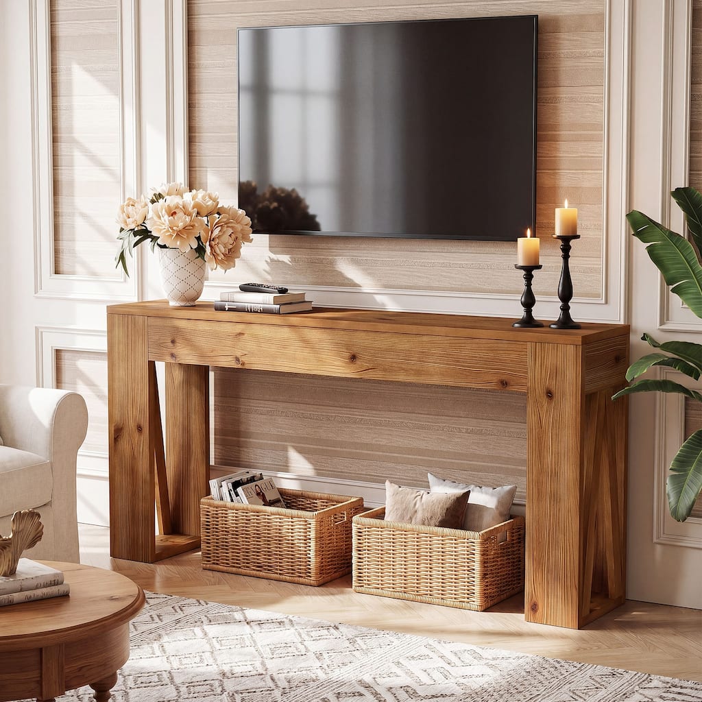 63" Solid Wood Console Table, Long Entryway Table for Living Room