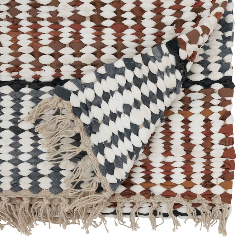 Leather Chindi Stripe Fringed Table Runner - 16"x72"