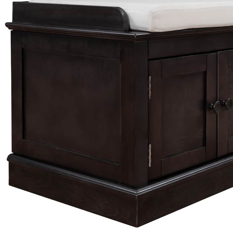 Entryway Storage Bench with 4 Doors and Adjustable Shelves, Shoe Bench Shoe Cabinet Storage Ottoman with Removable Seat Cushion