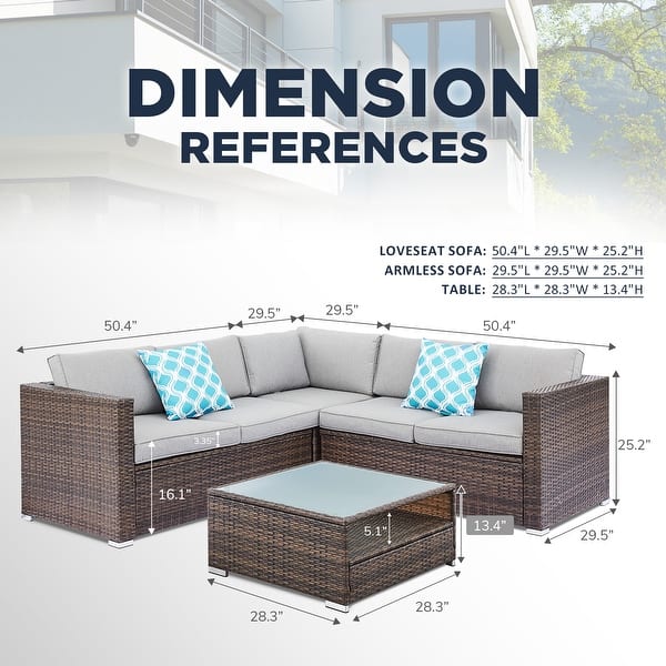 dimension image slide 0 of 2, Outdoor 4-Piece Patio Rattan Conversation Sectional Sofa Set
