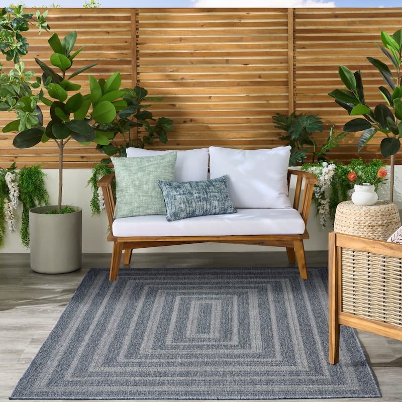 Nourison Tulum Indoor/Outdoor Geometric Area Rug - 6' x 9' - Denim