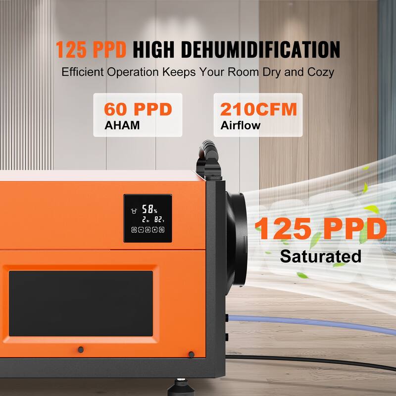 125 Pints Commercial Dehumidifier with Drain Hose for Crawl Spaces, Basements Warehouse & Job Sites - 125 Pints