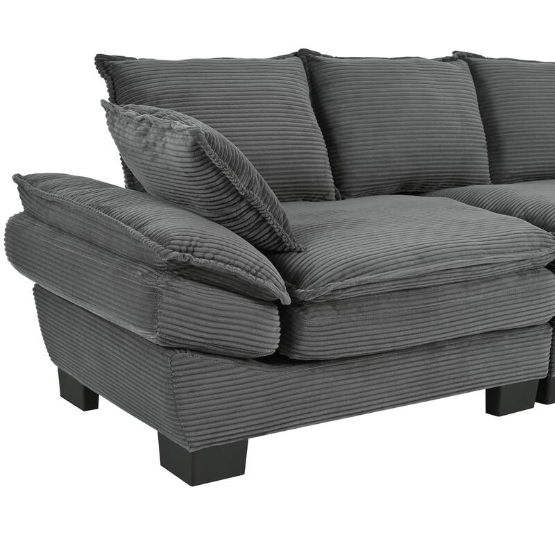Modern Curved Corduroy Sofa with Decorative Throw Pillows, Plush, Sturdy, and Comfortable Couch for Living Room, Bedroom