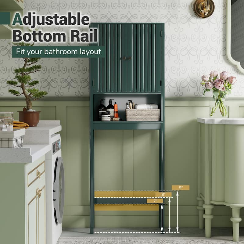 Over the Toilet Storage Cabinet with Double Doors and Adjustable Shelves Bathroom Organizer Green - 23.5" x 9" x 66"