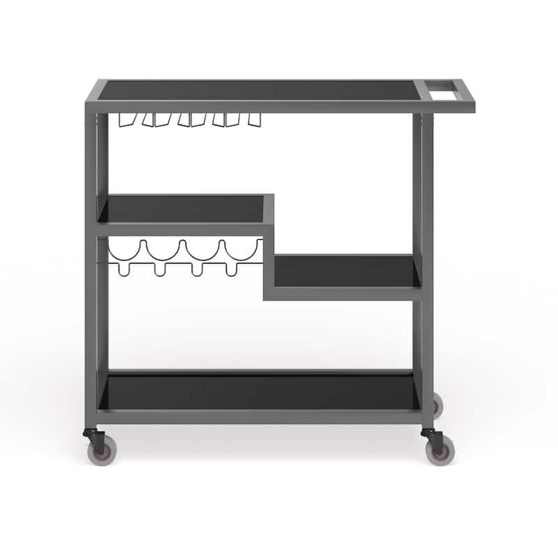 SEI Furniture Glenn Glass Top Grey Metal Bar Cart
