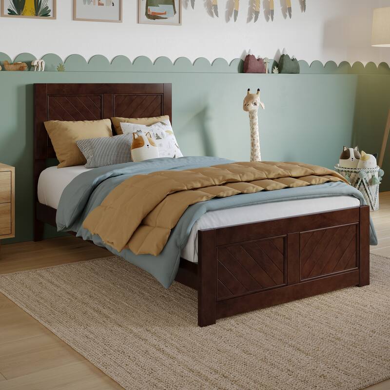 Berkshire Queen Low Profile Platform Bed with Matching Footboard - Walnut - Twin