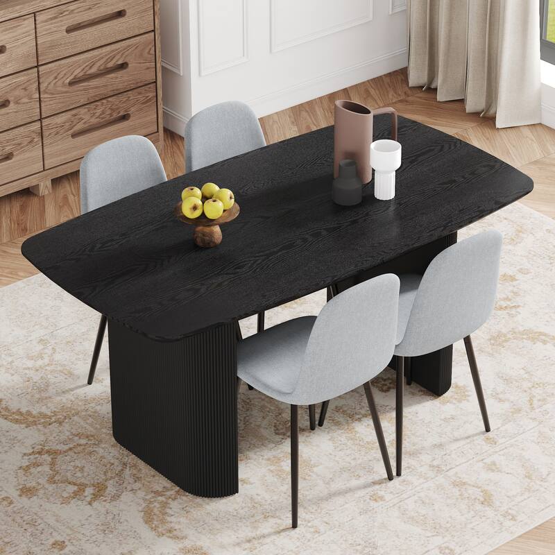 5-Piece Dining Table Set.67 * 35.4 inch wood grain MDF dining table With 4 Linen-Cotton Dining Chairs