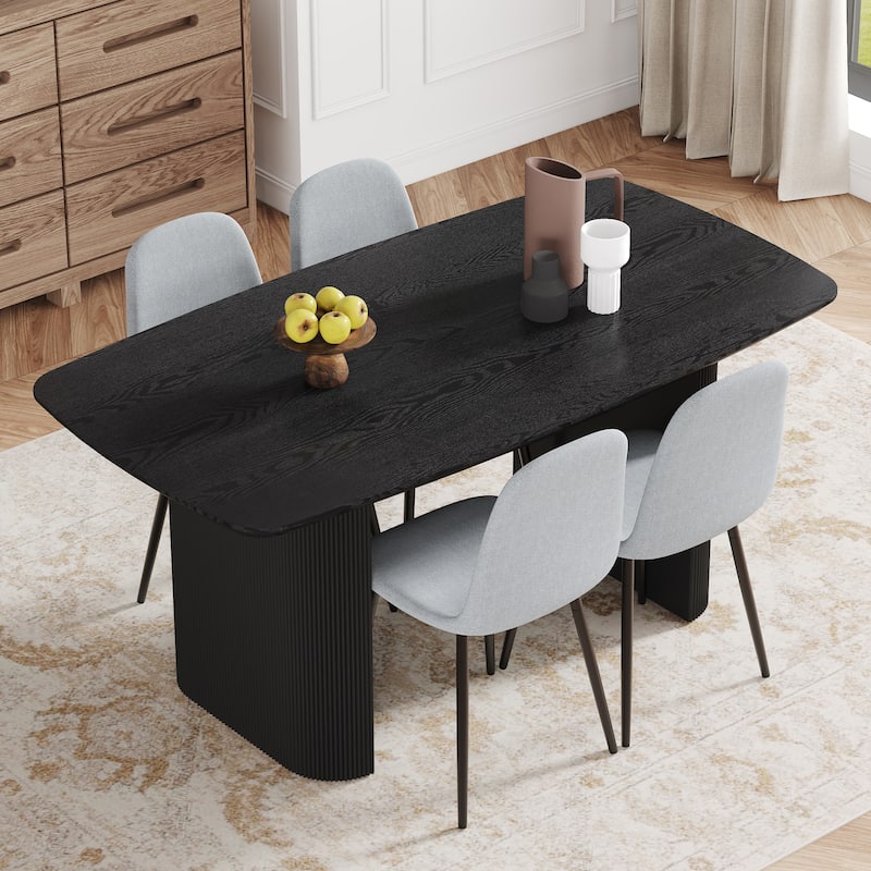 Kitchen Dining Table Set for 4/6/8, 67" Wood Table with Linen-Cotton Chairs, Stylish Dining Room Table Set for Gatherings