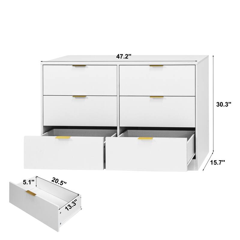 Modern 6 Drawer Dresser, Large Capacity Storage Cabinet, Clothing Organizer with Metal Handles for Bedroom, Living Room