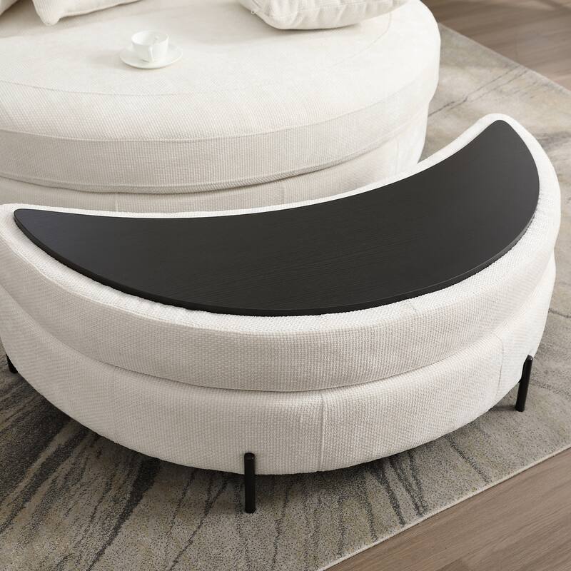 Modern Sofa Chair Round Accent Barrel Chair With 5 Pillows and Storage Ottoman