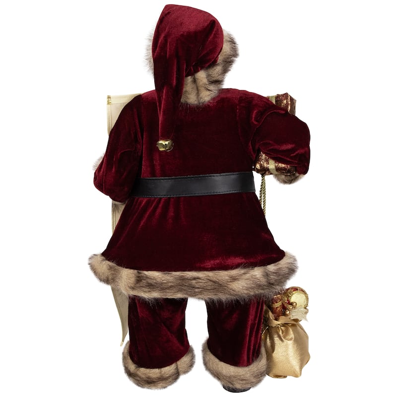 24" Wine Red and Brown Woodland Standing Santa Claus Christmas Figure with Name List