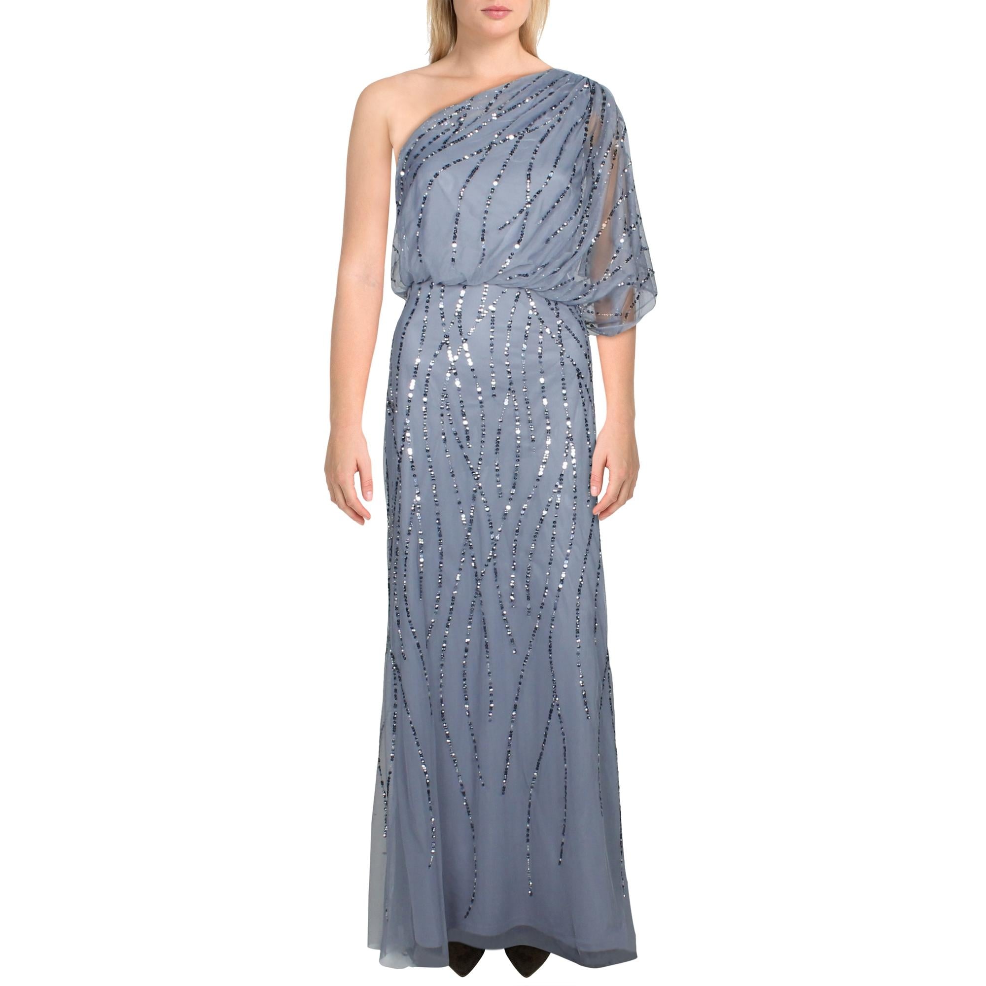 Adrianna Papell Womens Formal Dress Sequined Mesh - Dusty Blue