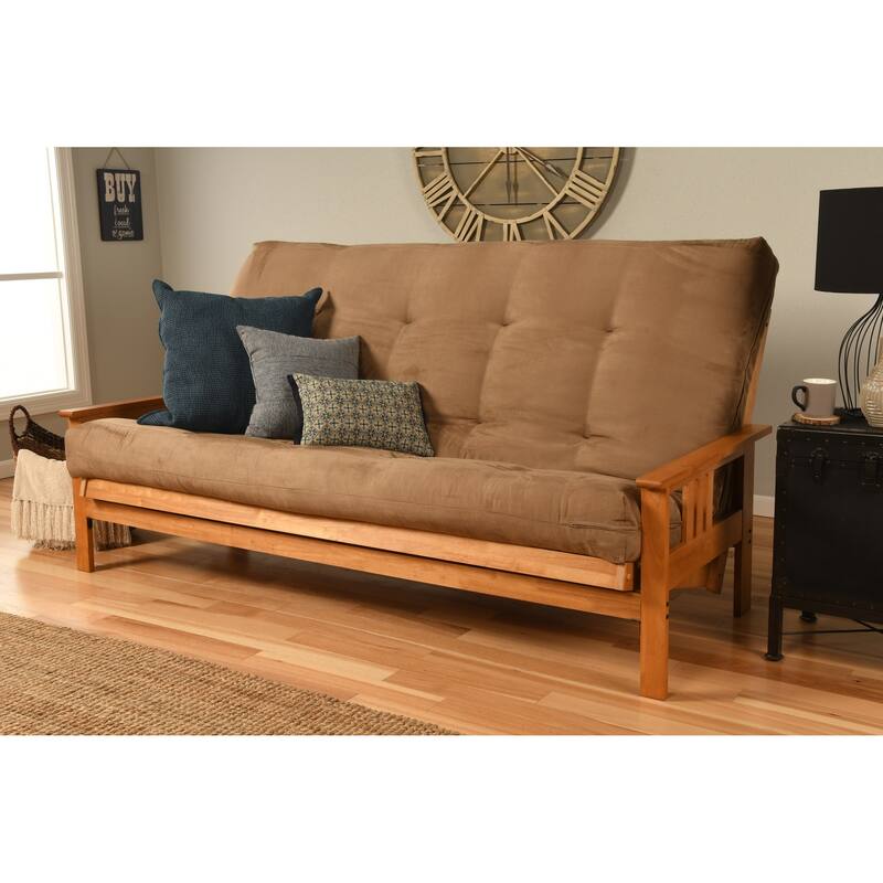 Butternut Finish Hardwood Queen-size Futon Set with Suede Mattress - Peat Suede