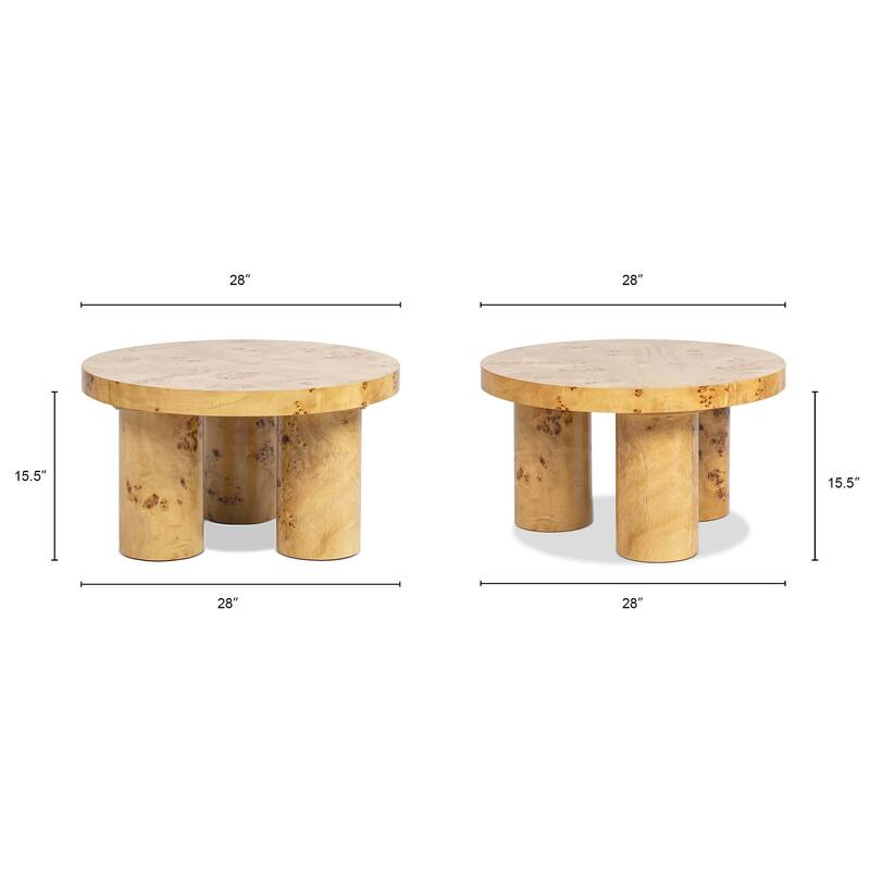 Nebula 28" Burl Wood Round Pillar Leg Coffee Table