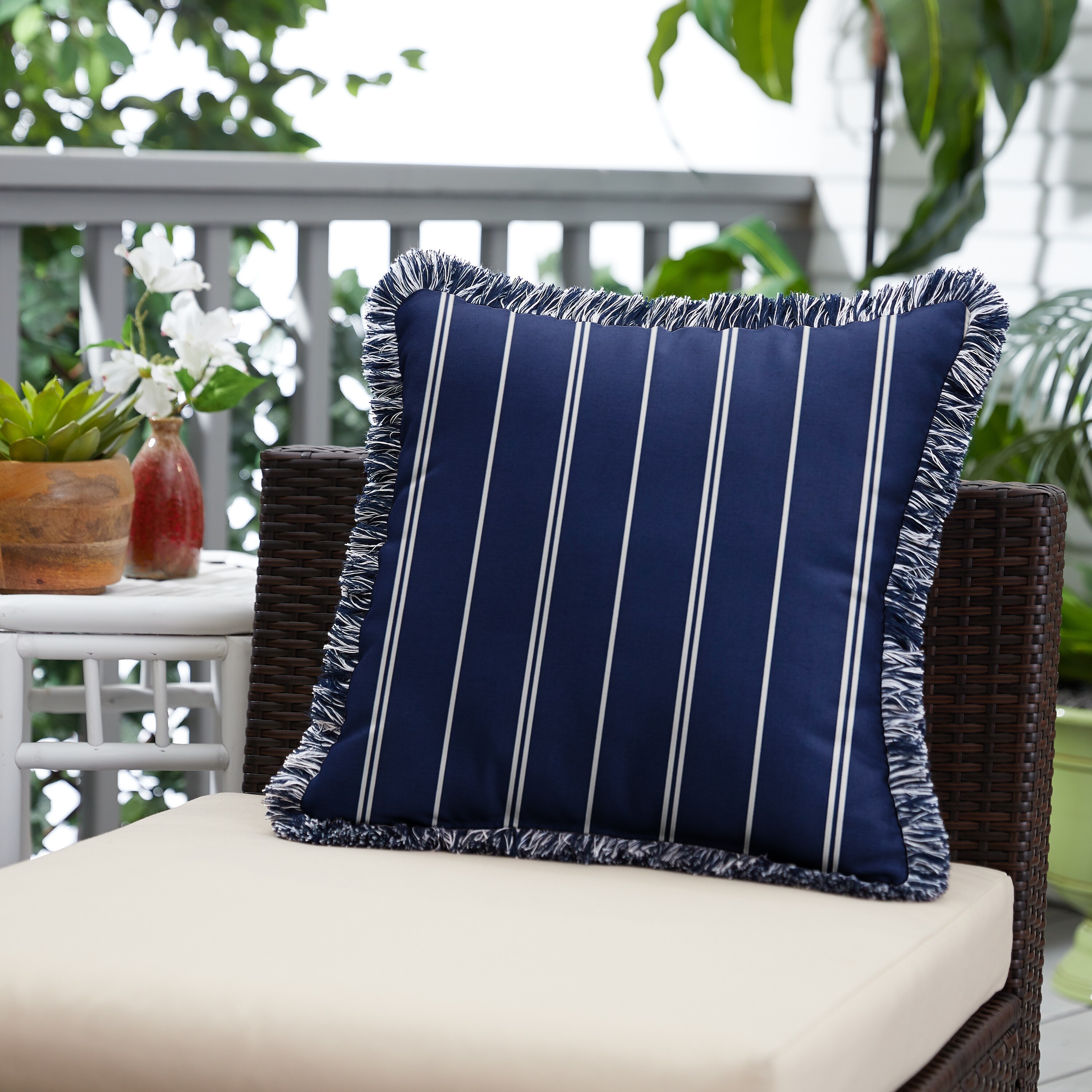 Navy and top white outdoor cushions
