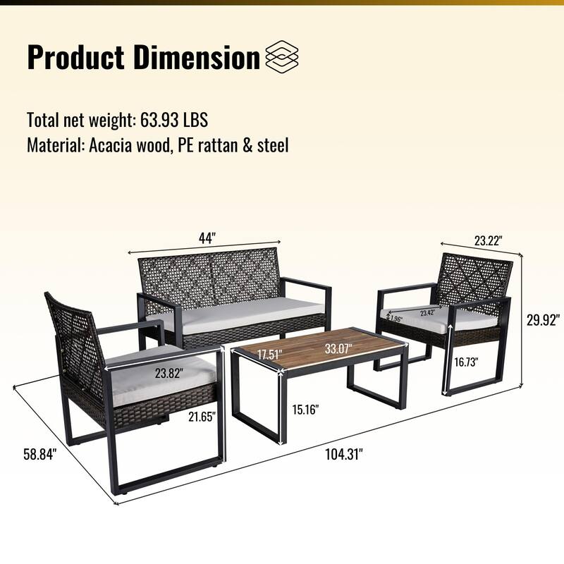 Contemporary Outdoor Lawn Furniture Set - Sturdy Steel Frame, Acacia Wood Table
