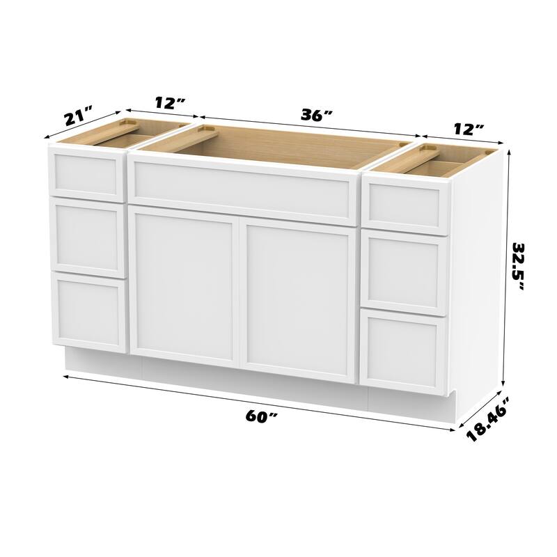 Vanity Art 60" Birch Freestanding Bathroom Vanity Cabinet without Top