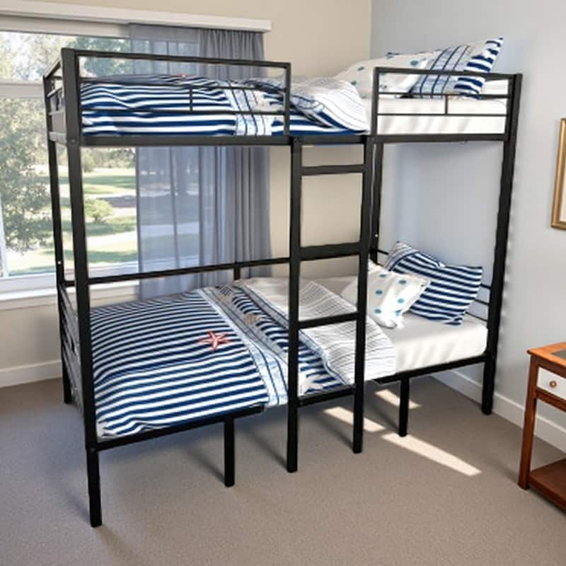 Convertible Loft Bed with Pull-Out Twin Sleeper, Table, Seating, Drawers & Guardrails - Full Black - Full