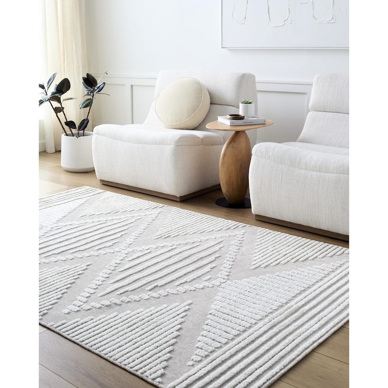 Livabliss Bohemian & Eclectic Lyna Diamond Washable Area Rug - 3'3" x 5' - Beige/Cream - Rectangle