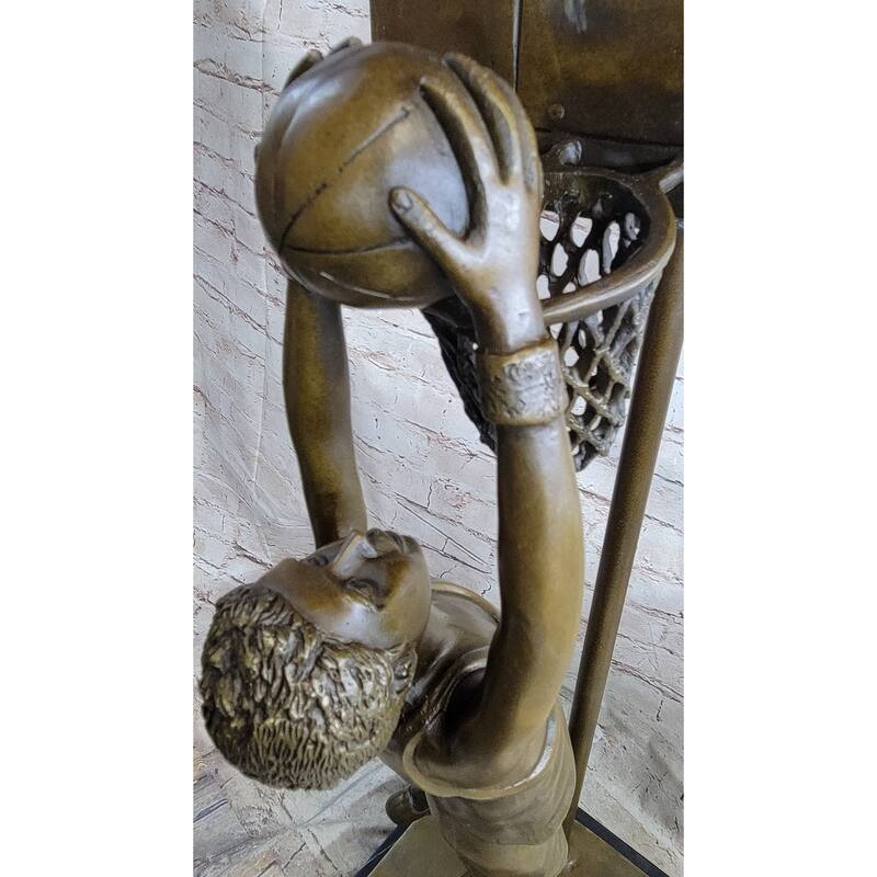 Basketball Player Slam Dunk Bronze Metal Sculpture Statue Figure On Marble Base