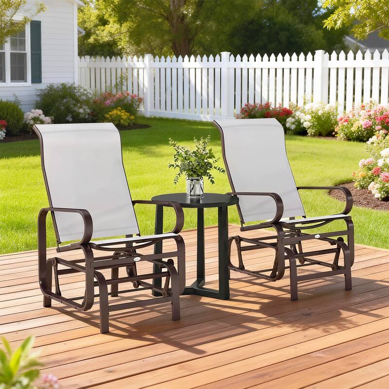 Outsunny Outdoor Glider Chair Set of 2, Gliders for Outside Patio with Smooth Rocking Mechanism