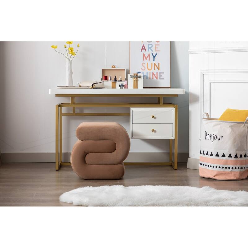 S-shape Velvet Fabric Ottoman Makeup Stool