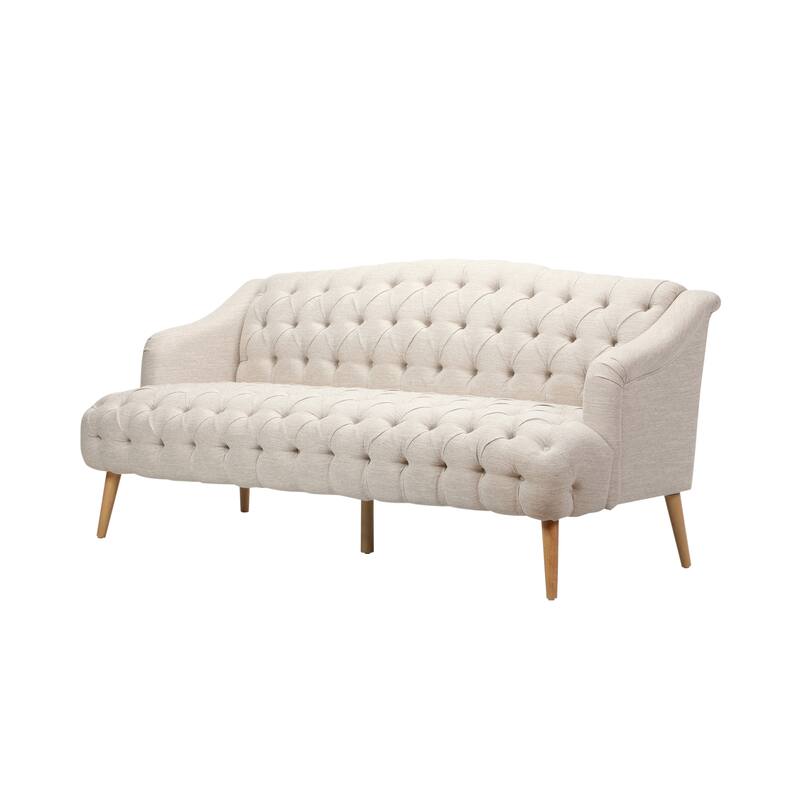 Contemporary 3-Seater Sofa with Button Tufted PU Upholstery and Birch Wood Legs