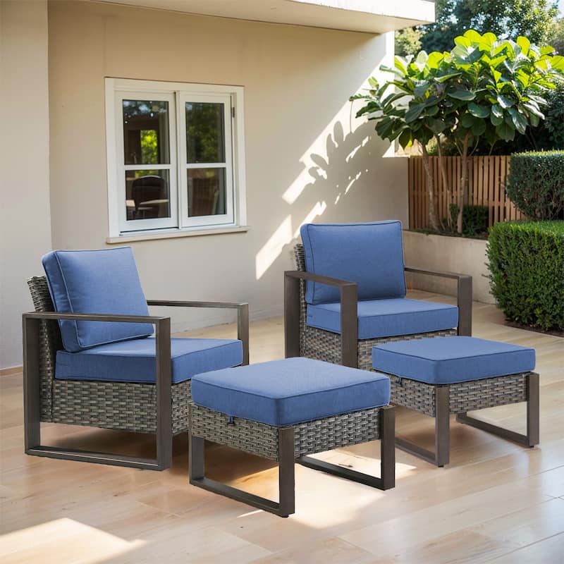 Patio Chairs with Foot Rest for Lawn and Garden - Grey - Blue - Grey