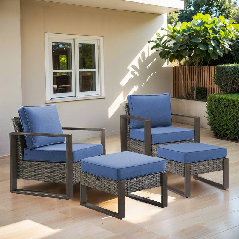 Pocassy PE Wicker Club Chair Set of 4 - Grey - Blue