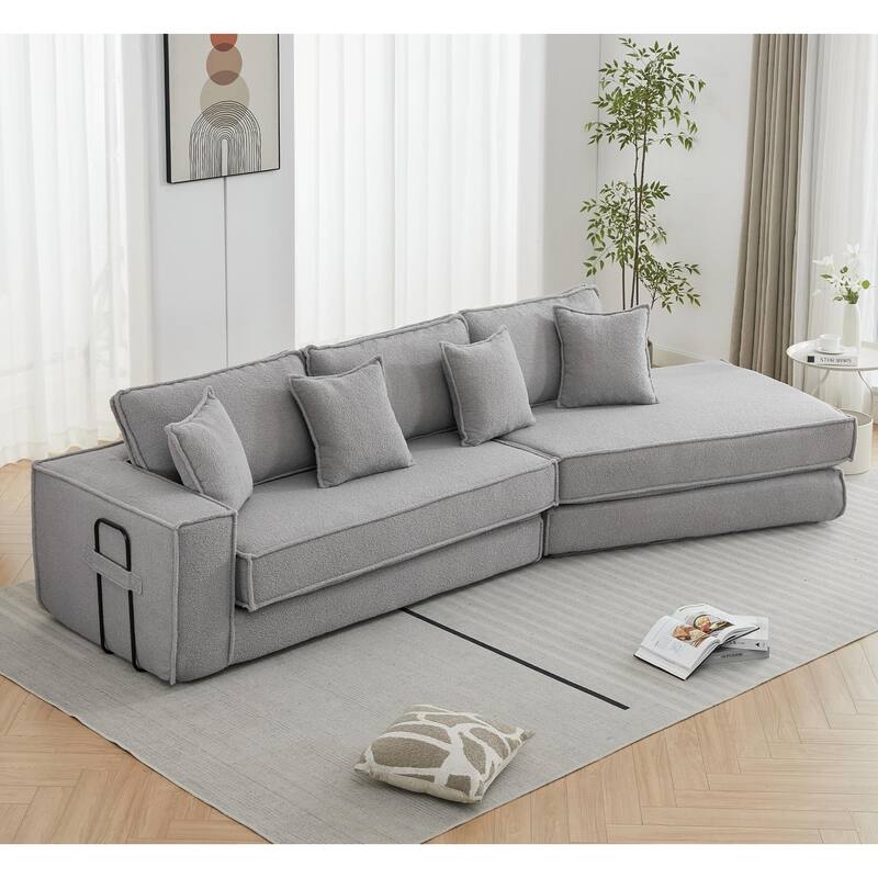 GDFStudio - Lamb Velvet 133" Convertible Folding Sleeper Sofa Bed