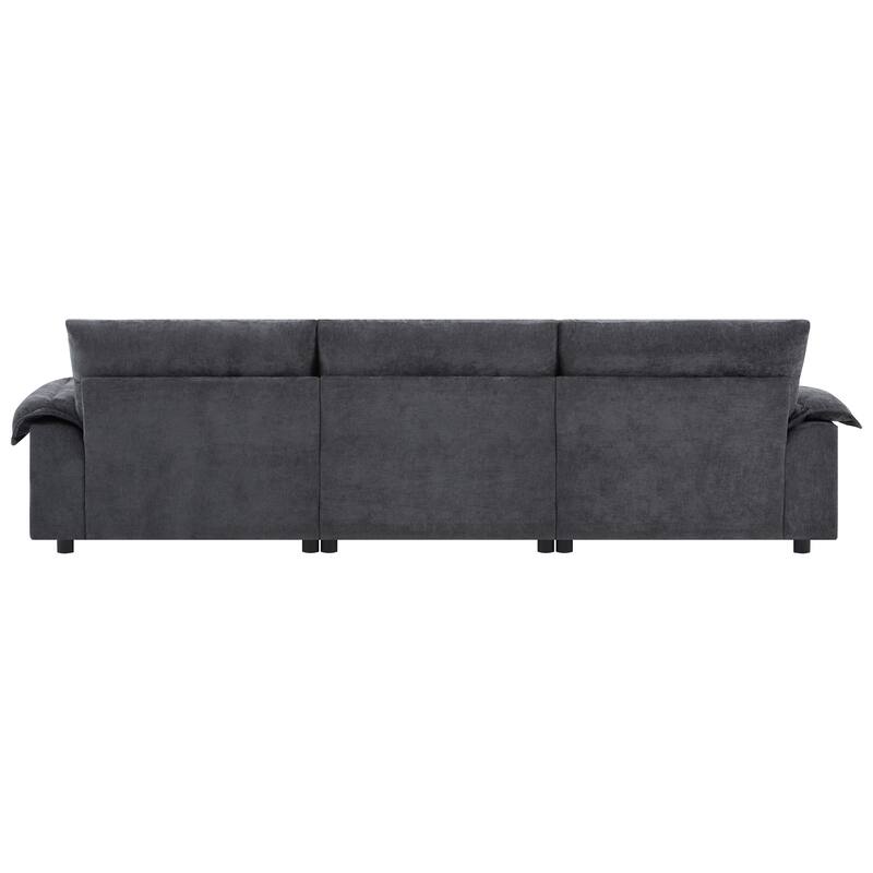 Chenille Tufted L-Shape Sectional Sofa with Storage Ottoman, Pockets and All-in-one Armrest with Dual-Port Charging, Cup Holder